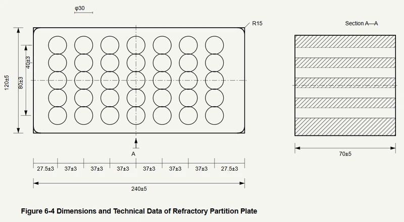 Figure 6-4 Dimensions and Technical Data of Refractory Partition Plate Figure 6-4 Dimensions and Technical Data of Refractory Partition Plate